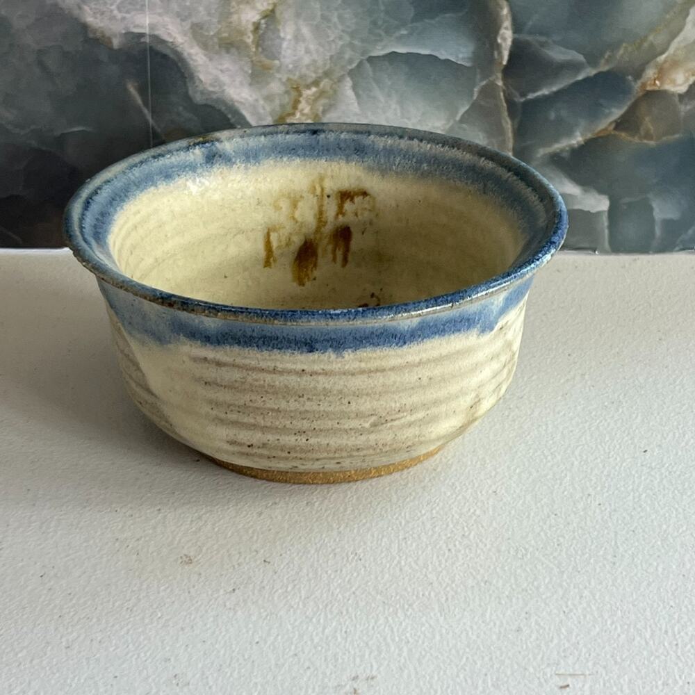 Studio Art Pottery Bowl Blue & Beige Speckled with Salt Glaze Finish 5.5"